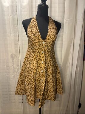 FARM Rio Leopard Halter Mini Dress in Golden Tan and Black